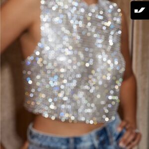 She's a Gem Silver Rhinestone Top Tank